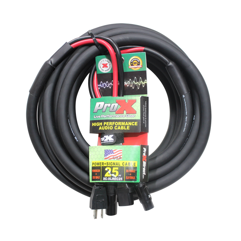 ProX XC-XLREC25 Power Cord/Audio Cable IEC Female to NEMA 15P & Balanced XLR-M to XLR-F - 25ft