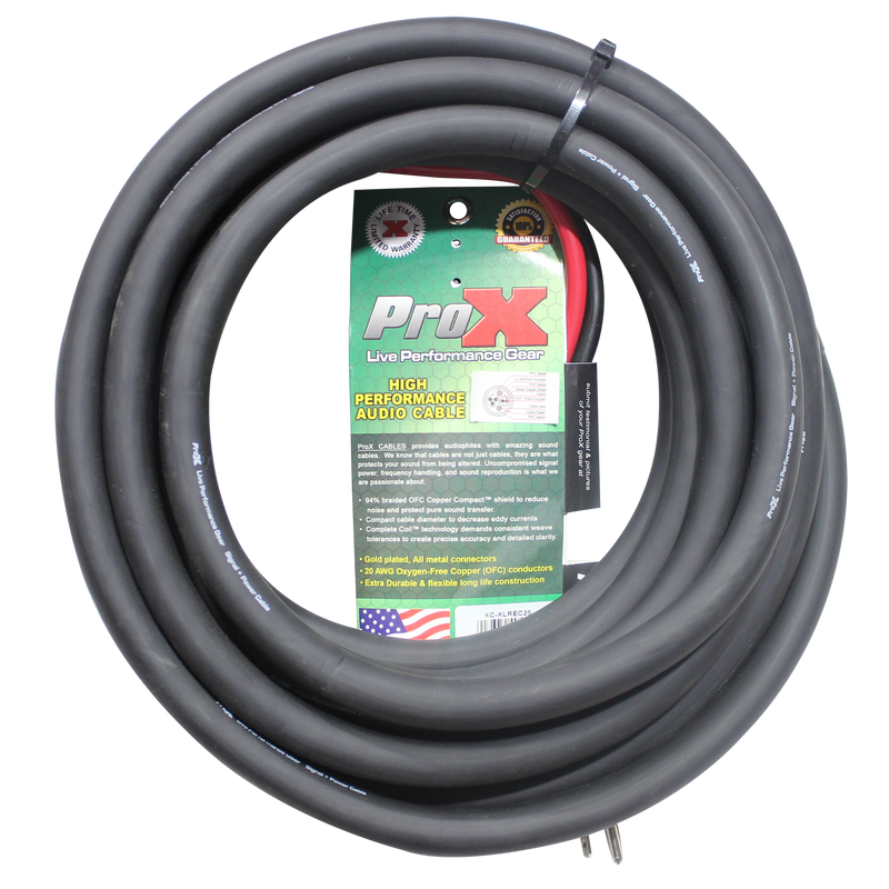 ProX XC-XLREC25 Power Cord/Audio Cable IEC Female to NEMA 15P & Balanced XLR-M to XLR-F - 25ft