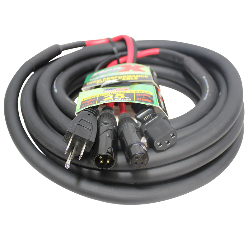 ProX XC-XLREC25 Power Cord/Audio Cable IEC Female to NEMA 15P & Balanced XLR-M to XLR-F - 25ft