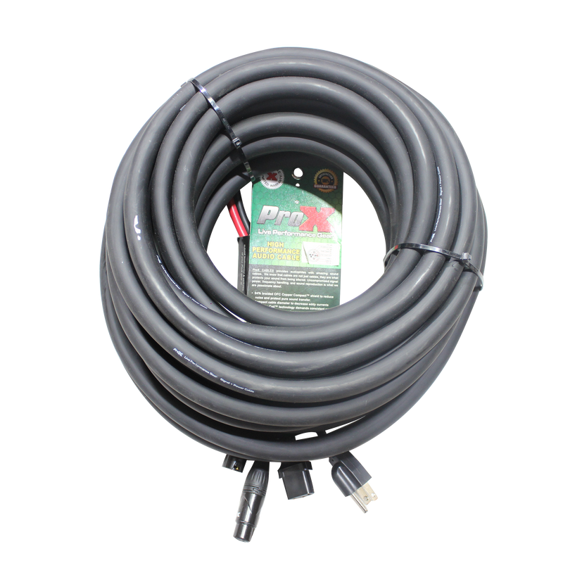 ProX XC-XLREC50 Power Cord/Audio Cable IEC Female to NEMA 15P & Balanced XLR-M to XLR-F - 50ft