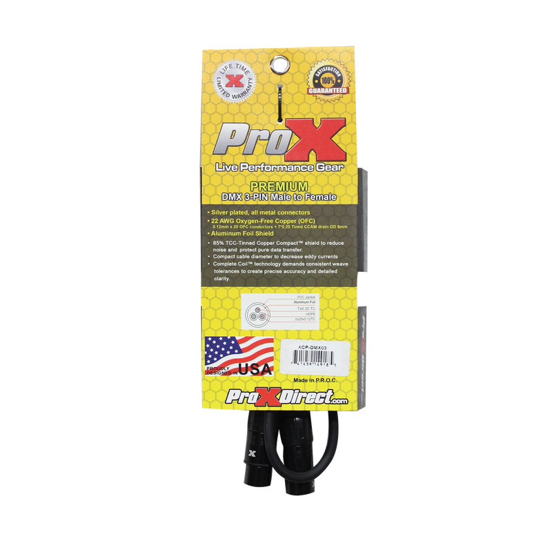 ProX XCP-DMX03 3 Ft. DMX XLR3-M to XLR3-F Premium Cable