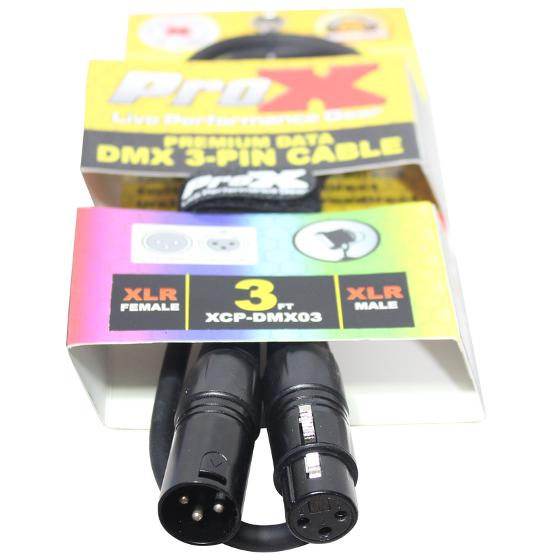 ProX XCP-DMX03 3 Ft. DMX XLR3-M to XLR3-F Premium Cable