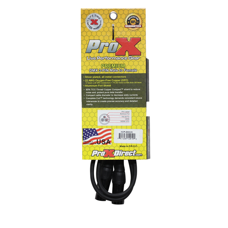 ProX XCP-DMX05 5 Ft. DMX XLR3-M to XLR3-F Premium Cable