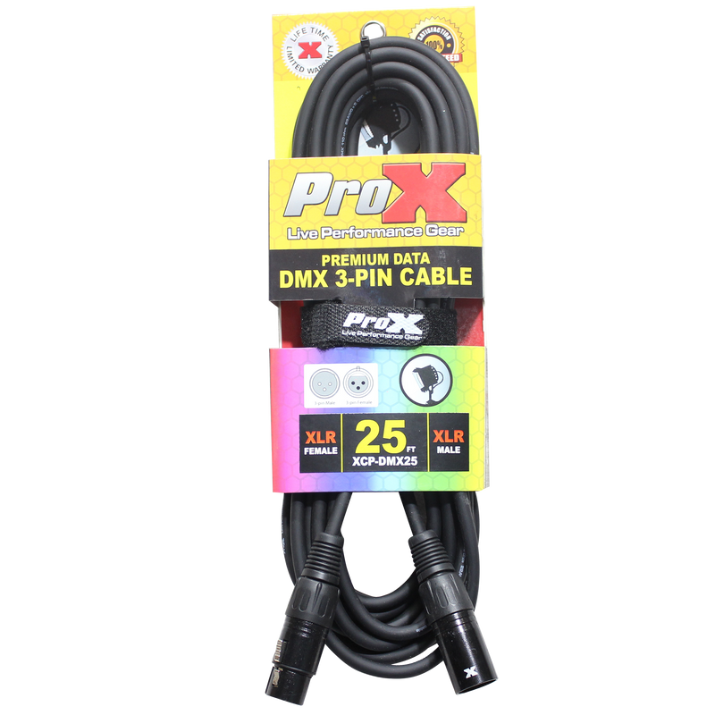 ProX XCP-DMX25 25 pi. Câble Premium DMX XLR3-M vers XLR3-F 