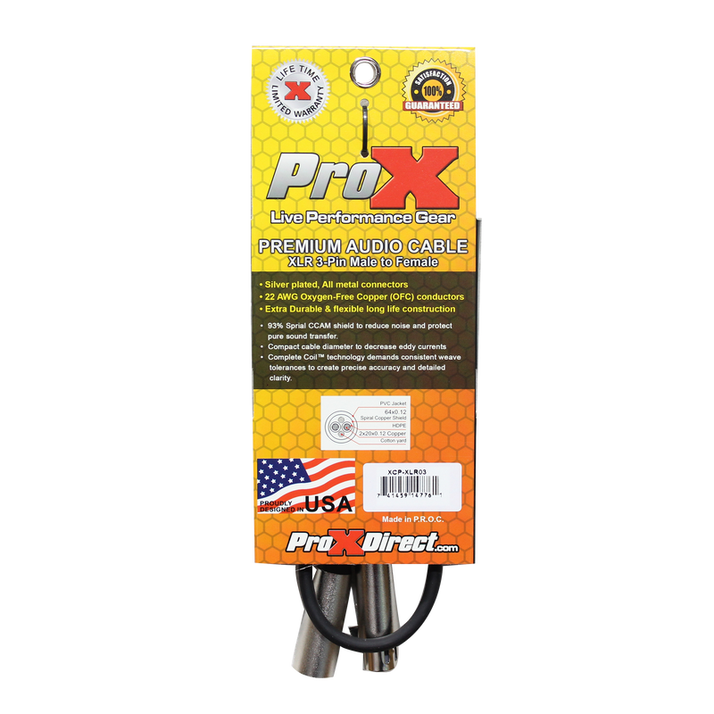 ProX XCP-XLR03 3 Ft. Balanced XLR3-F to XLR3-M Premium Audio Microphone Cable