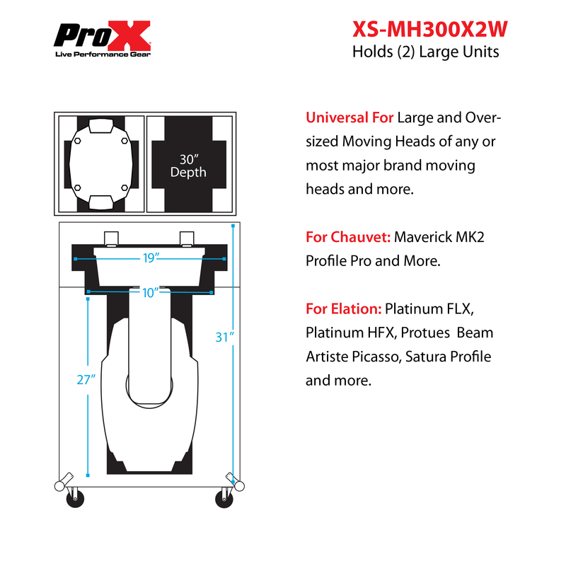 ProX XS-MH300X2W 300 Style Moving Head Transport Case for 2 Units