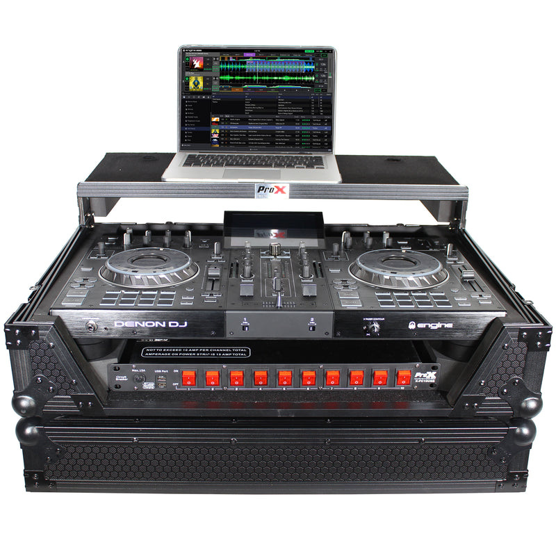 ProX XS-PRIME2 LTBL ATA Flight Case pour contrôleur DJ Denon PRIME 2 avec étagère pour ordinateur portable, espace rack 1U (noir)