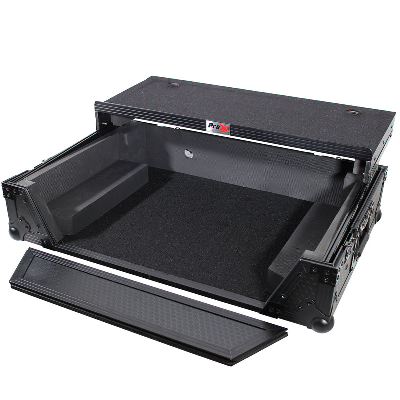ProX XS-PRIME2 LTBL ATA Flight Case pour contrôleur DJ Denon PRIME 2 avec étagère pour ordinateur portable, espace rack 1U (noir)