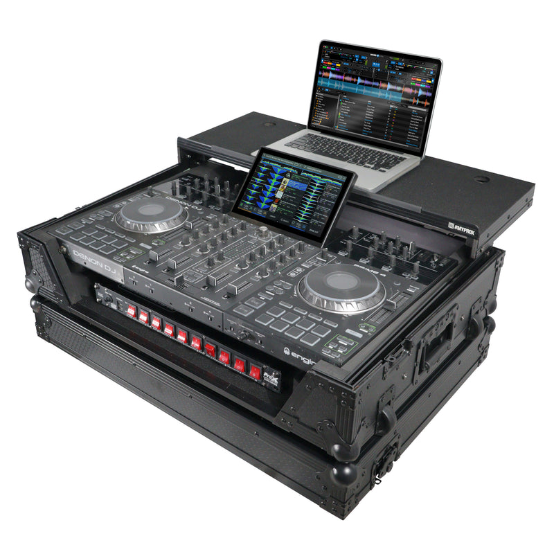 ProX XS-PRIME4 WLTBL Flight Case for Denon Prime 4 DJ Controller w/Sliding Laptop Shelf, 1U Rack Space, and Wheels (Black Finish)