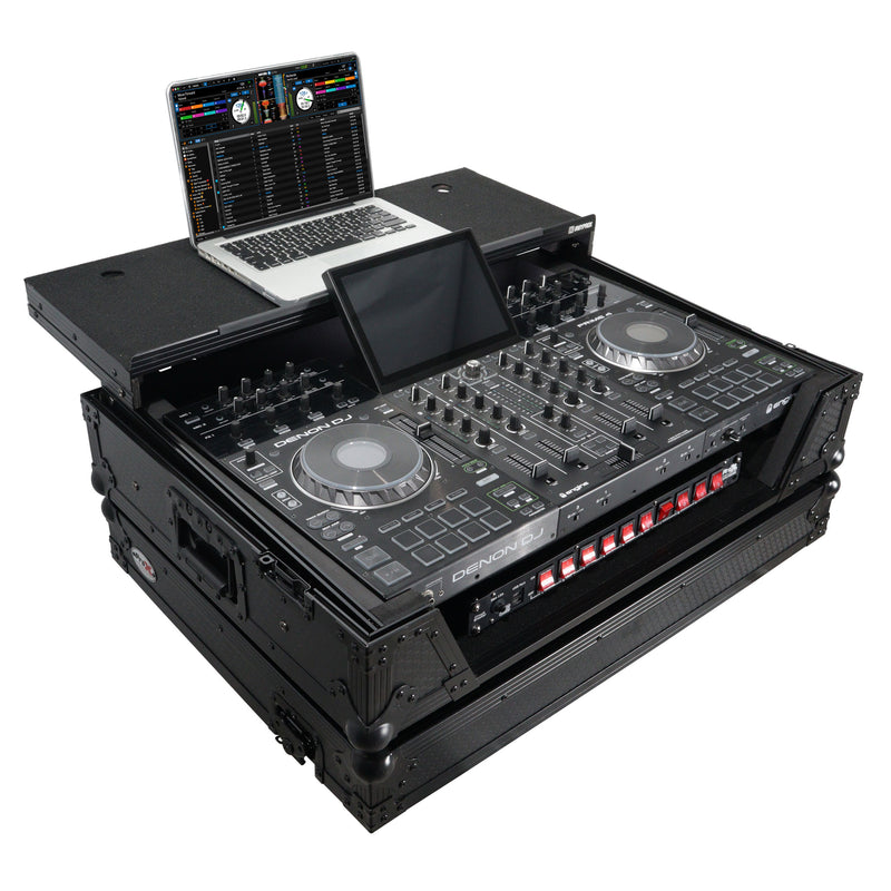 ProX XS-PRIME4 WLTBL Flight Case for Denon Prime 4 DJ Controller w/Sliding Laptop Shelf, 1U Rack Space, and Wheels (Black Finish)