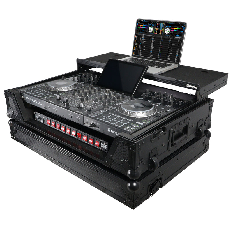 ProX XS-PRIME4 WLTBL Flight Case for Denon Prime 4 DJ Controller w/Sliding Laptop Shelf, 1U Rack Space, and Wheels (Black Finish)