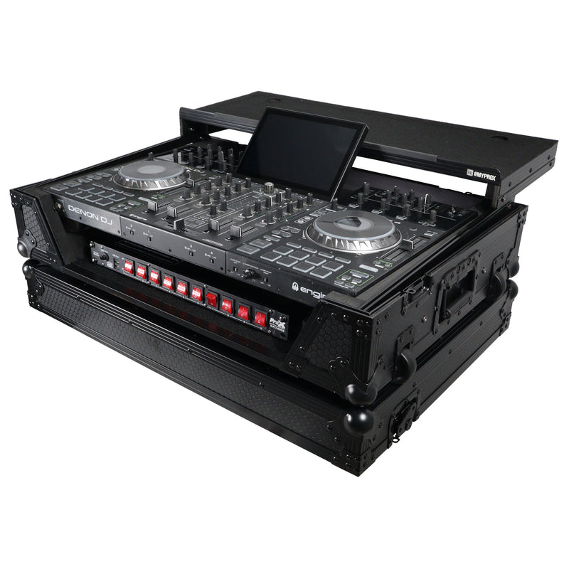 ProX XS-PRIME4 WLTBL Flight Case for Denon Prime 4 DJ Controller w/Sliding Laptop Shelf, 1U Rack Space, and Wheels (Black Finish)