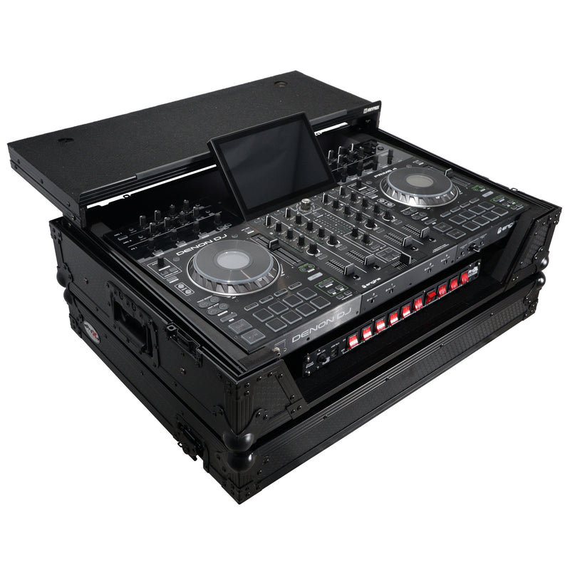 ProX XS-PRIME4 WLTBL Flight Case for Denon Prime 4 DJ Controller w/Sliding Laptop Shelf, 1U Rack Space, and Wheels (Black Finish)