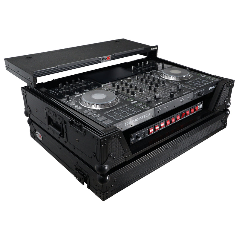 ProX XS-PRIME4 WLTBL Flight Case for Denon Prime 4 DJ Controller w/Sliding Laptop Shelf, 1U Rack Space, and Wheels (Black Finish)