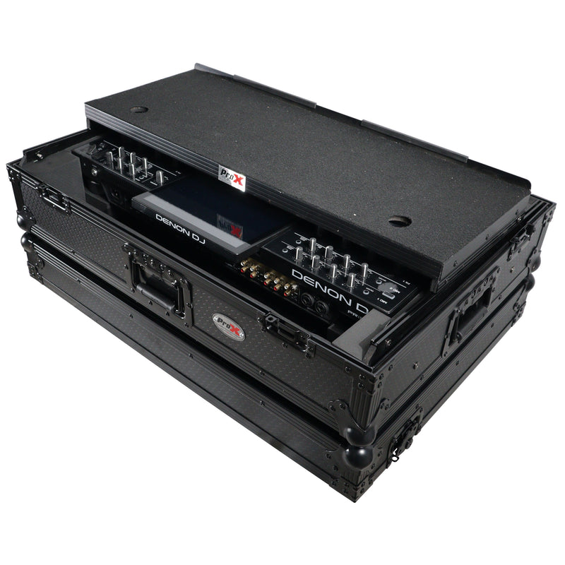 ProX XS-PRIME4 WLTBL Flight Case for Denon Prime 4 DJ Controller w/Sliding Laptop Shelf, 1U Rack Space, and Wheels (Black Finish)