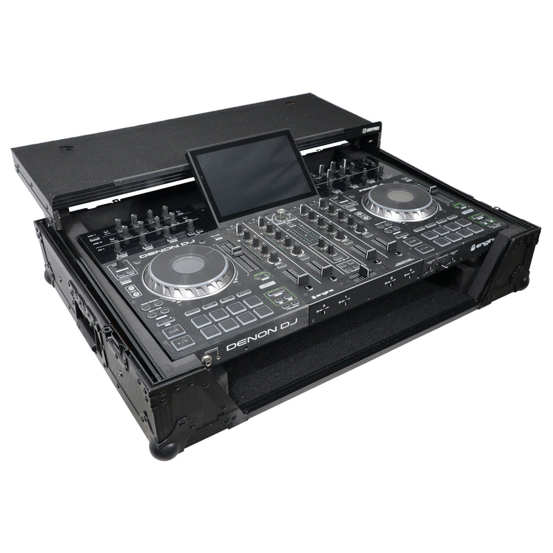 ProX XS-PRIME4 WLTBL Flight Case for Denon Prime 4 DJ Controller w/Sliding Laptop Shelf, 1U Rack Space, and Wheels (Black Finish)