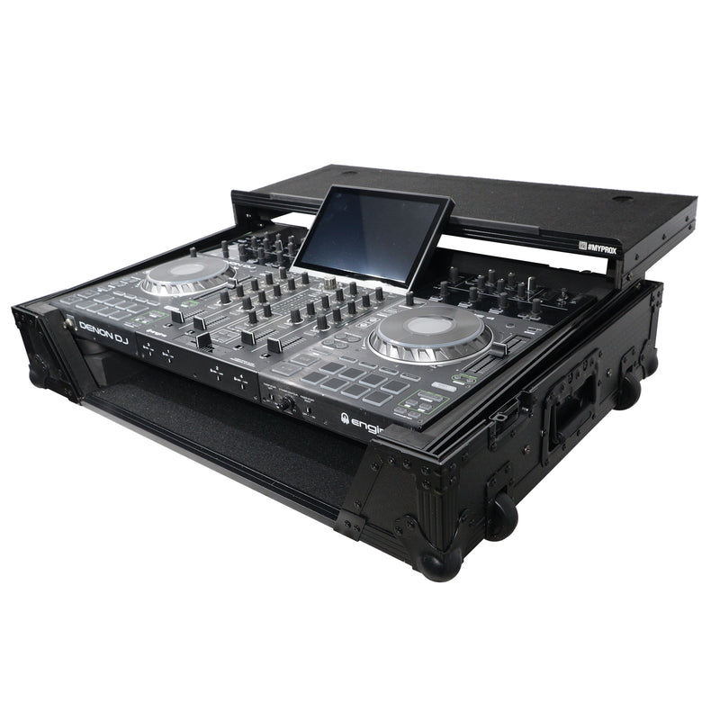 ProX XS-PRIME4 WLTBL Flight Case for Denon Prime 4 DJ Controller w/Sliding Laptop Shelf, 1U Rack Space, and Wheels (Black Finish)