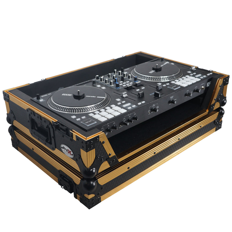 Prox xs-raneone-w-fgld ata flight style road case for rane one dj contrôleur w / roues (en édition limitée en or)