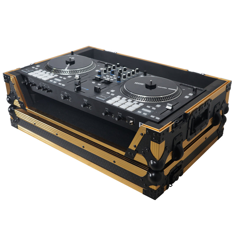 Prox xs-raneone-w-fgld ata flight style road case for rane one dj contrôleur w / roues (en édition limitée en or)