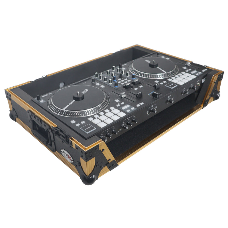 Prox xs-raneone-w-fgld ata flight style road case for rane one dj contrôleur w / roues (en édition limitée en or)