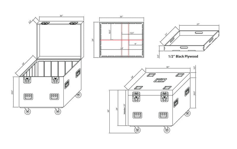 ProX XS-UTL243030WMK2 TruckPaX Heavy-Duty Truck Pack Utility Flight Case W-Divider and Tray Kit