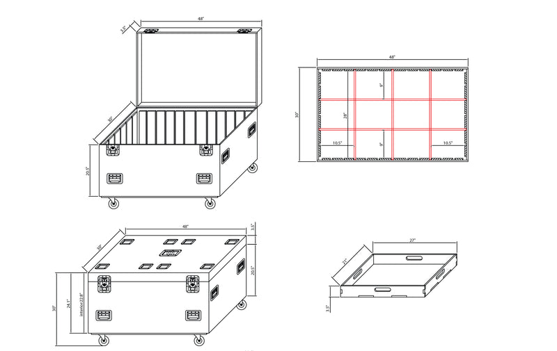 ProX XS-UTL483030W TruckPaX™ Heavy-Duty Truck Pack Utility Flight Case avec séparateur en W et kit de plateau