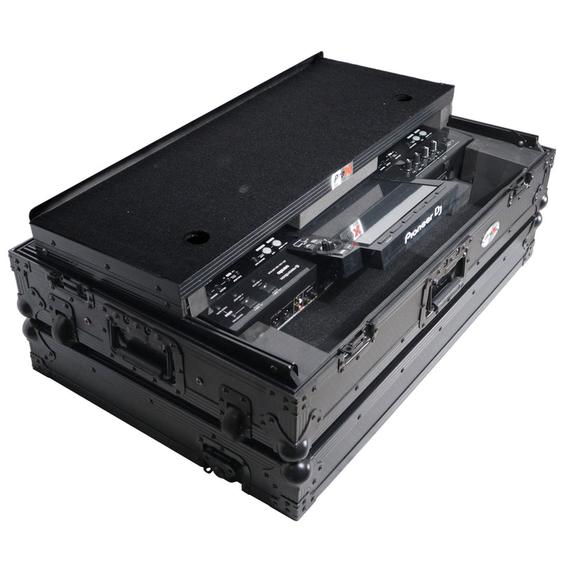 ProX XS-XDJRX3WLTBL Flight Case pour Pioneer XDJ-RX3 RX2 avec étagère coulissante pour ordinateur portable et roulettes - Noir sur noir