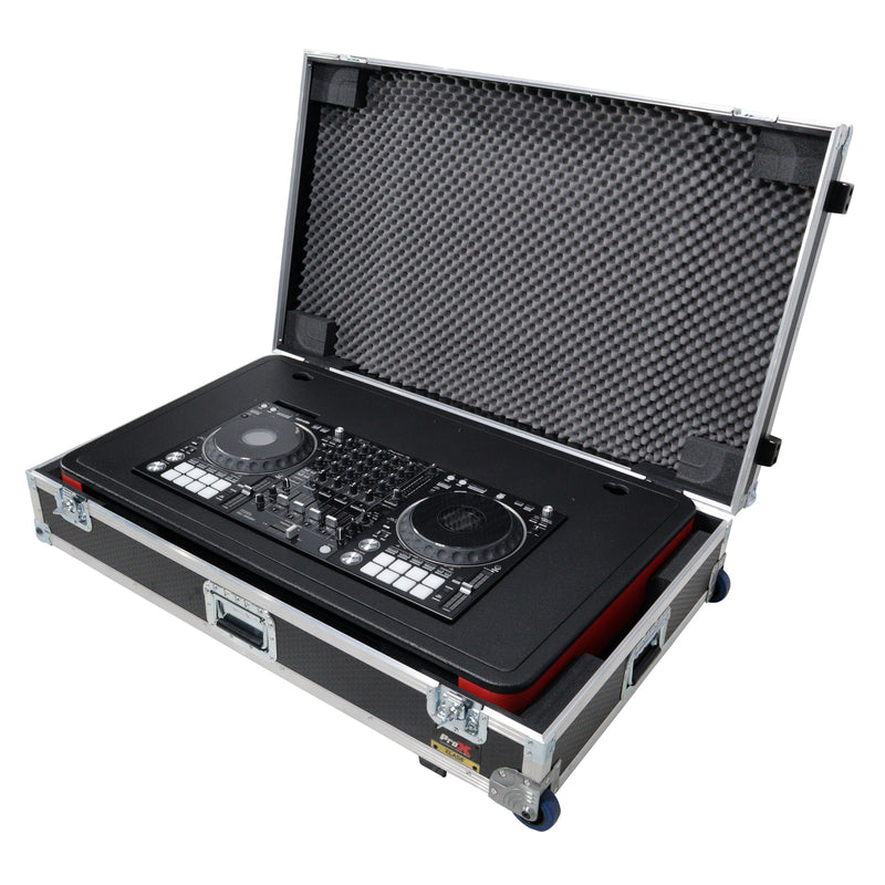 ProX XZF-DJCT-RB-CASE Support de podium DJ pour tour de contrôle avec étuis de voyage - Rouge/Noir
