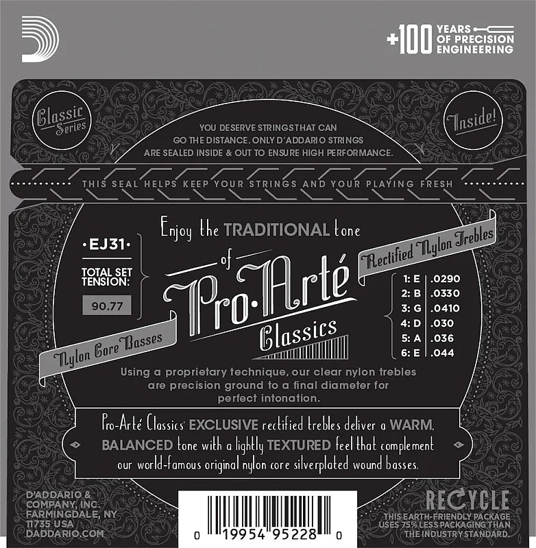D'Addario EJ31 EJ Classic Rectified Nylon Guitar Strings Hard Tension