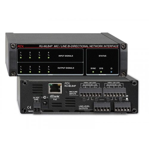 RDL RU-MLB4P Interface Dante bidirectionnelle MIC/Ligne avec POE