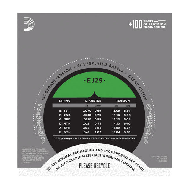 D'Addario EJ29 Pro Arte Rectified Nylon Classical Guitar Strings Moderate Tension