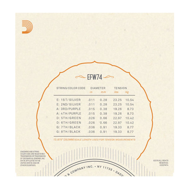 D'Addario EFW74 Crises de mandoline plate Moyenne 11-36