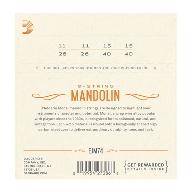 D'Addario EJM74 Monel Mandolin Strings Medium 11-40