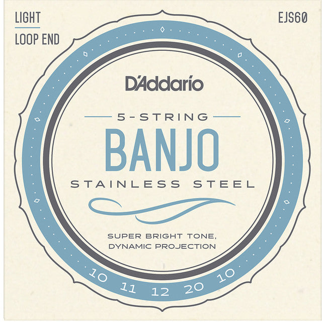D'Addario EJS60 Lampe à cordes banjo à 5 cordes en acier inoxydable