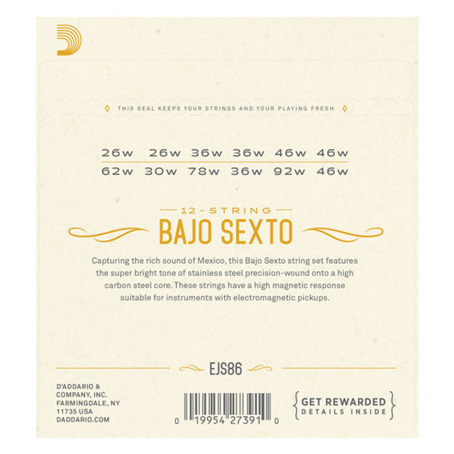 Cordes Bajo Sexto en acier inoxydable D'Addario EJS86