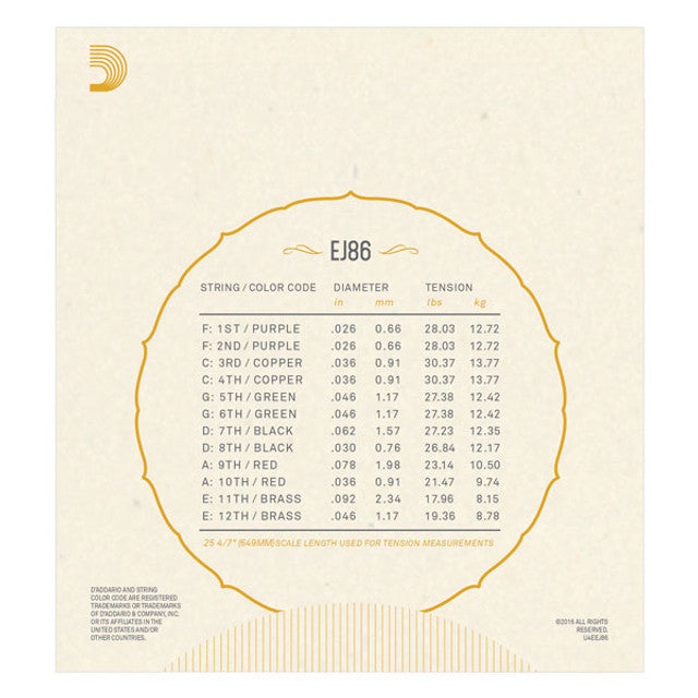 D'Addario EJ86 Phosphor Bronze Bajo Sexto Strings
