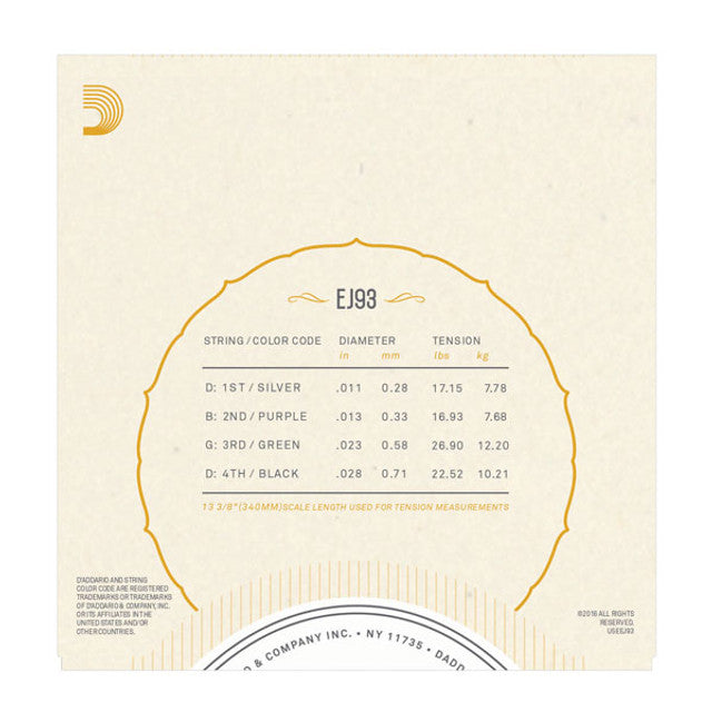 D'Addario EJ93 Stainless Steel Wound Cavaquinho Strings