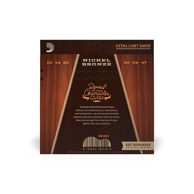 D'Addario NB1047 Nickel Bronze Acoustic Guitar Strings Extra Light Gauge 10-47
