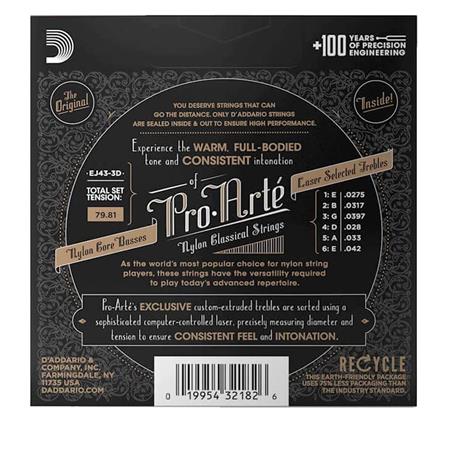 D'Addario EJ43-3D EJ 3-Pack Pro Arte Clear Nylon Classical Guitar Strings Light 27.5-42