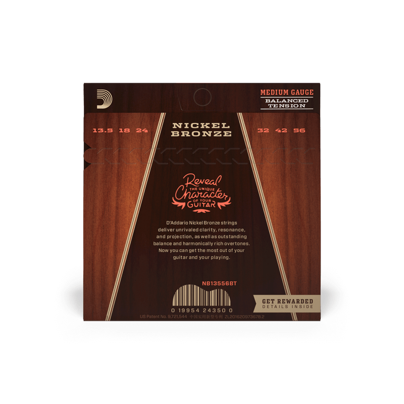 D'Addario NB13556BT Nickel Bronze Acoustic Guitar Strings Balanced Tension 13.5-56