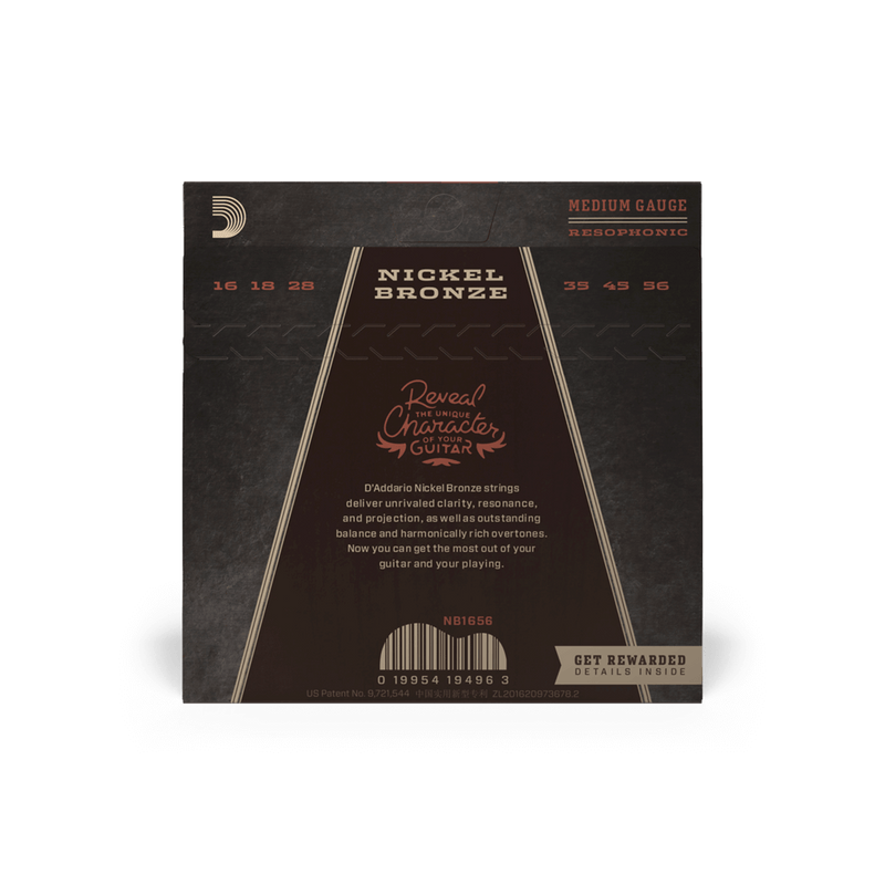 D'Addario NB1656 Cordes de guitare acoustique en bronze nickelé Resophon 16-56