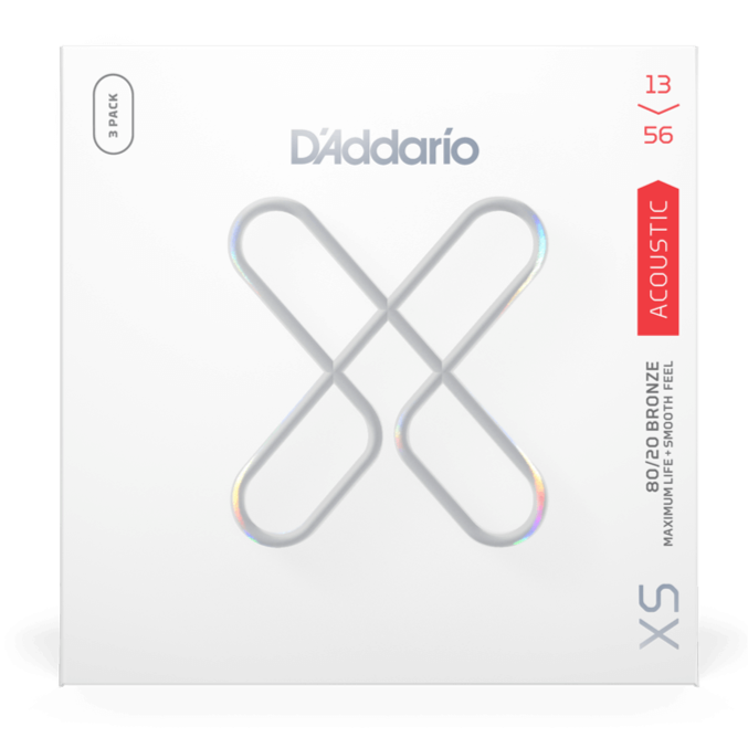 D'Addario XSABR1356-3P Lot de 3 cordes pour guitare acoustique XS 80/20 Bronze Medium 13-56