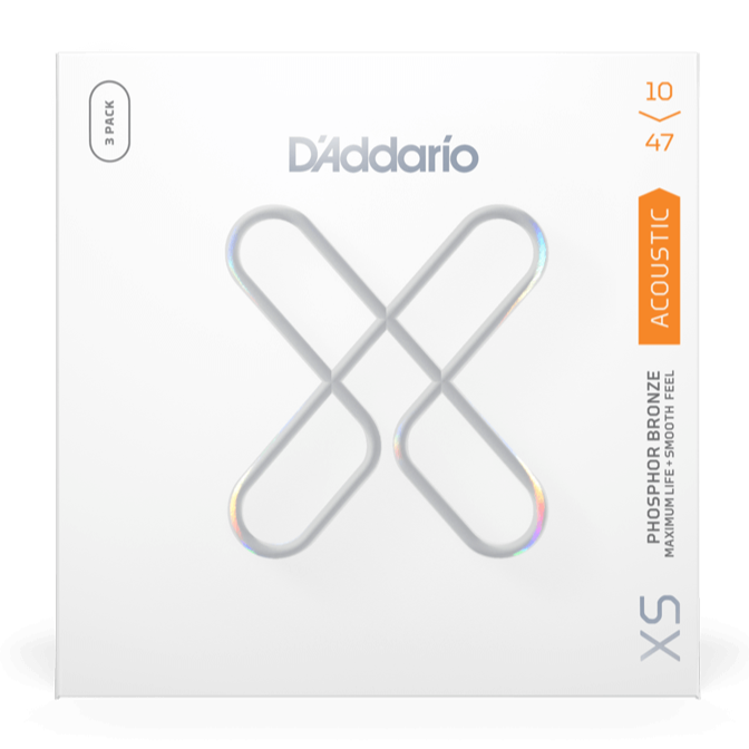 D'Addario XSAPB1047-3P Lot de 3 cordes pour guitare acoustique XS en bronze phosphoreux extra légères 10-47