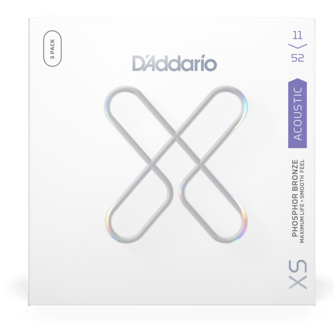D'Addario XSAPB1152-3P Lot de 3 cordes pour guitare acoustique XS en bronze phosphoreux Custom Light 11-52