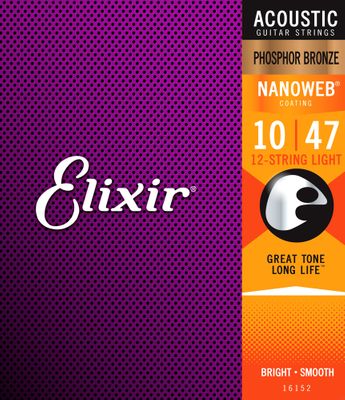 Elixir 16152 Guitare acoustique en bronze phosphoreux avec revêtement Nanoweb 12 cordes - .010-.047
