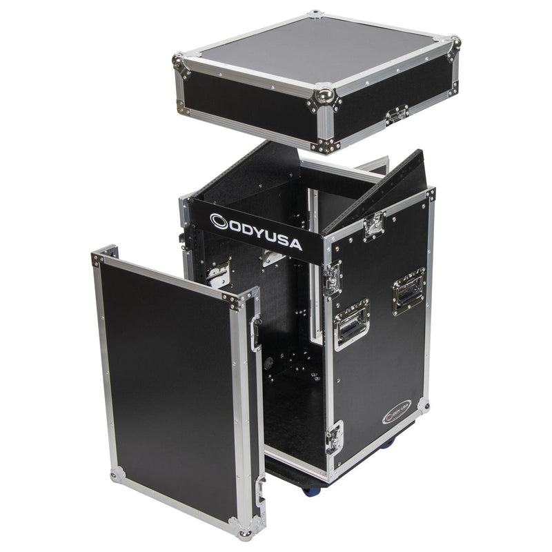 Odyssey FZ1014W - Rack combo vertical 14U incliné sur le dessus 10U avec roulettes