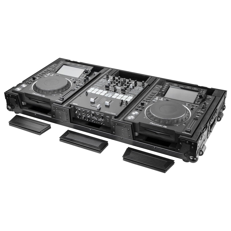 Odyssey FZ10CDJWXDBL Black Extra Deep 10″ Format DJ Mixer and Two Large Format Media Players Coffin Flight Case