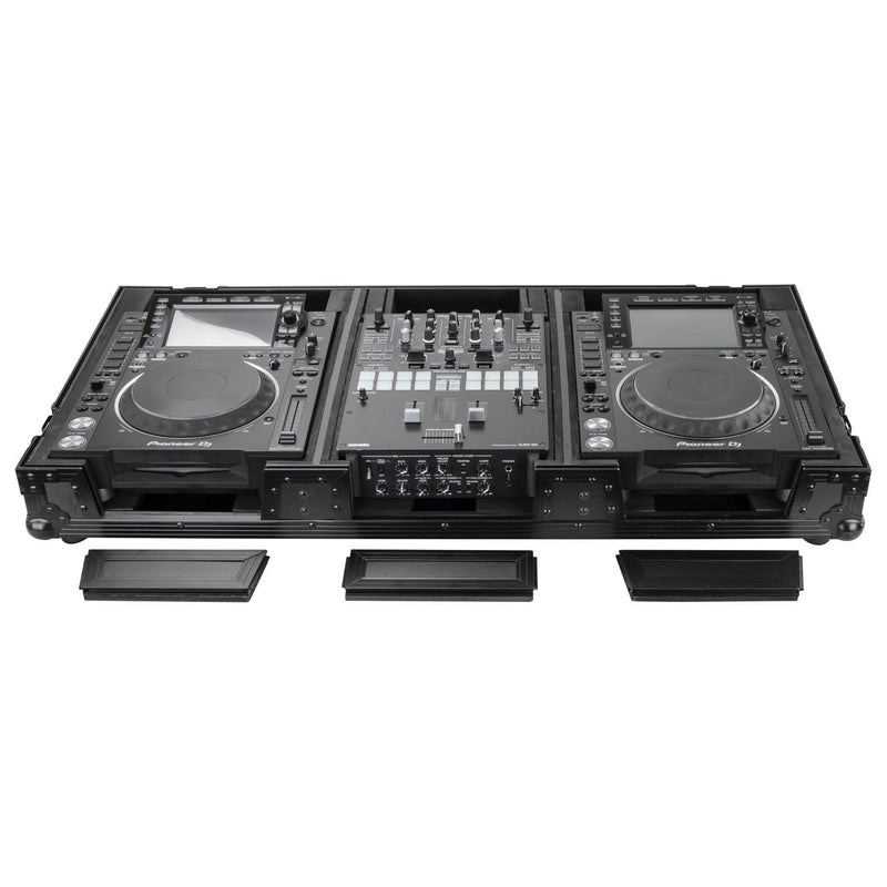 Odyssey FZ10CDJWXDBL Black Extra Deep 10″ Format DJ Mixer and Two Large Format Media Players Coffin Flight Case