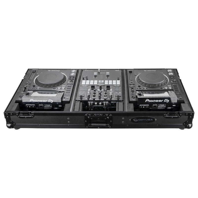 Odyssey FZ10CDJWXDBL Black Extra Deep 10″ Format DJ Mixer and Two Large Format Media Players Coffin Flight Case