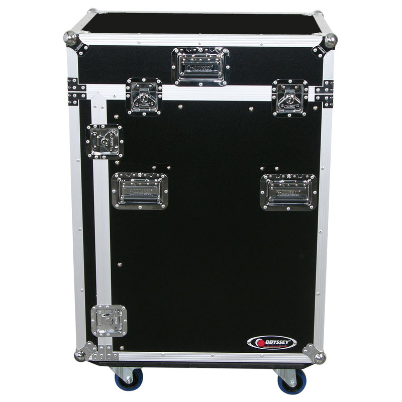 Odyssey FZ1316WDLX - Deluxe 13U Top Slanted 16U Bottom Vertical Pro Combo Rack with Side Table and Casters